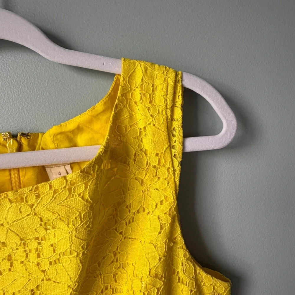 J. Crew Lucille Dress Yellow Floral‎ Lace Overlay Sleeveless Cotton Classic SZ 4